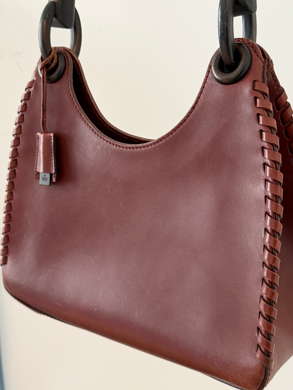RR ARCHIVE Gucci Leather & Wood Handle Shoulder Bag