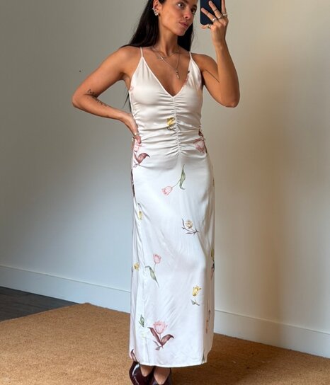 cowl neck bias cut midi dress Floral Green Cowl Neck Midi Trixie Dress