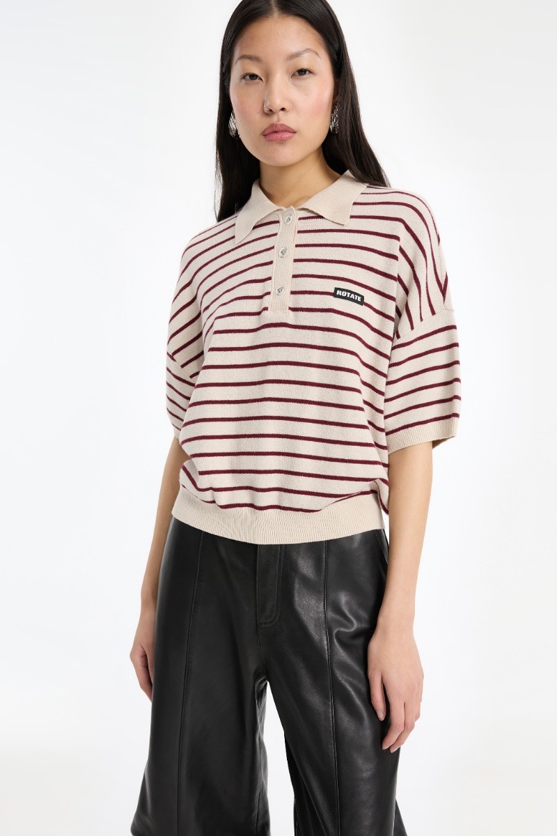 Rotate Slinky Striped Knit Polo