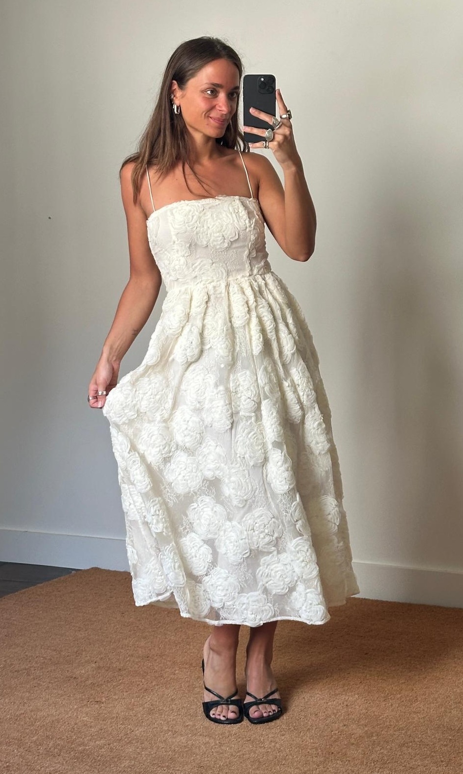 Rotate Flower Mesh Midi Dress