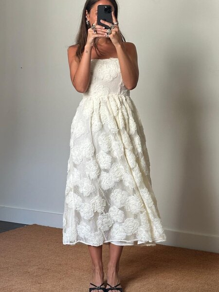 Rotate Flower Mesh Midi Dress