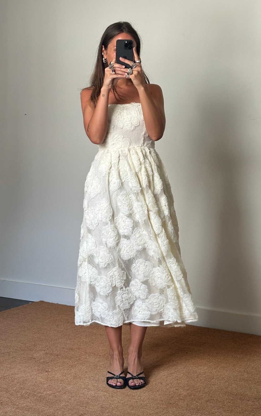 Rotate Flower Mesh Midi Dress