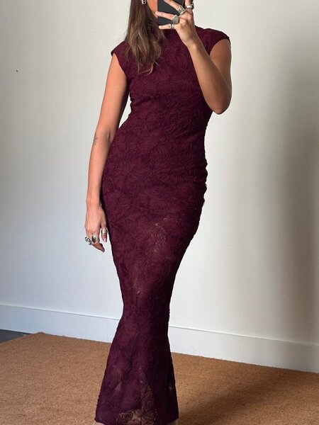 Rotate Flower Mesh Maxi Dress