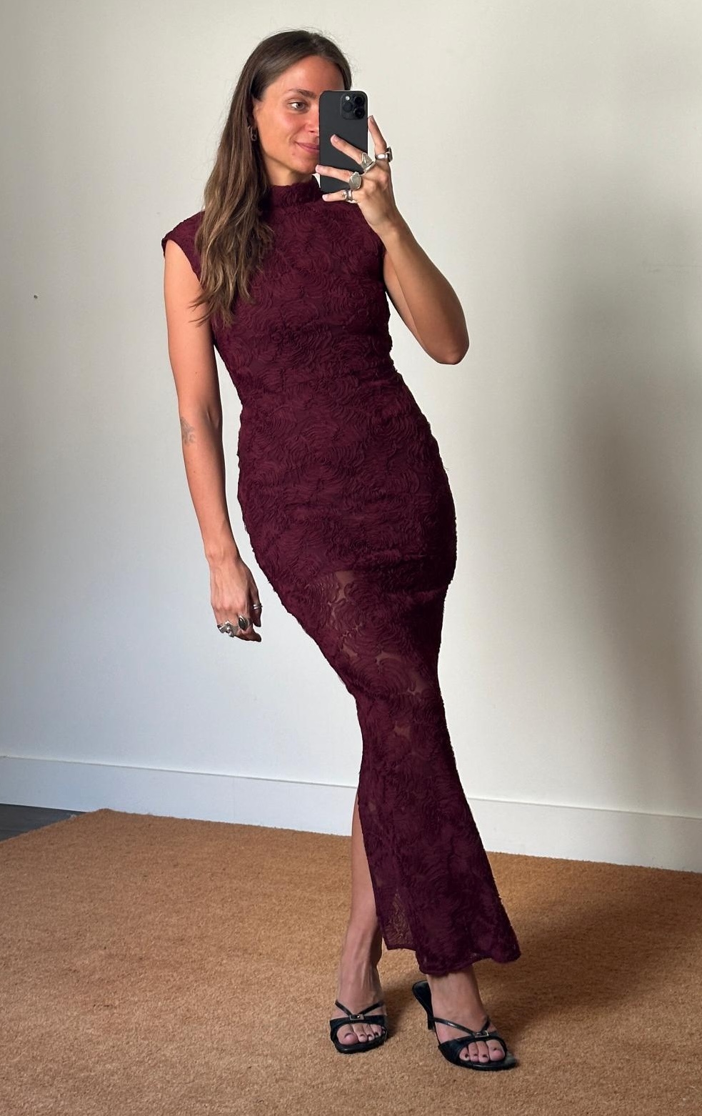 Rotate Flower Mesh Maxi Dress