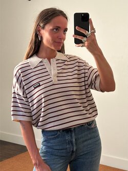 Rotate Slinky Striped Knit Polo