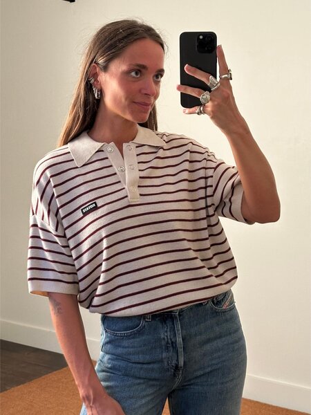 Rotate Slinky Striped Knit Polo