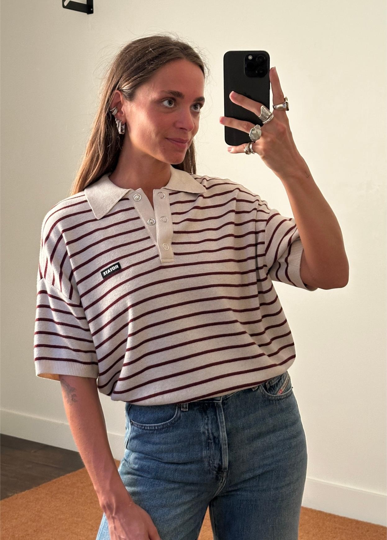 Rotate Slinky Striped Knit Polo