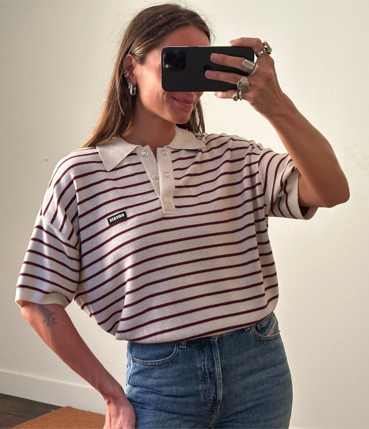 Rotate Slinky Striped Knit Polo