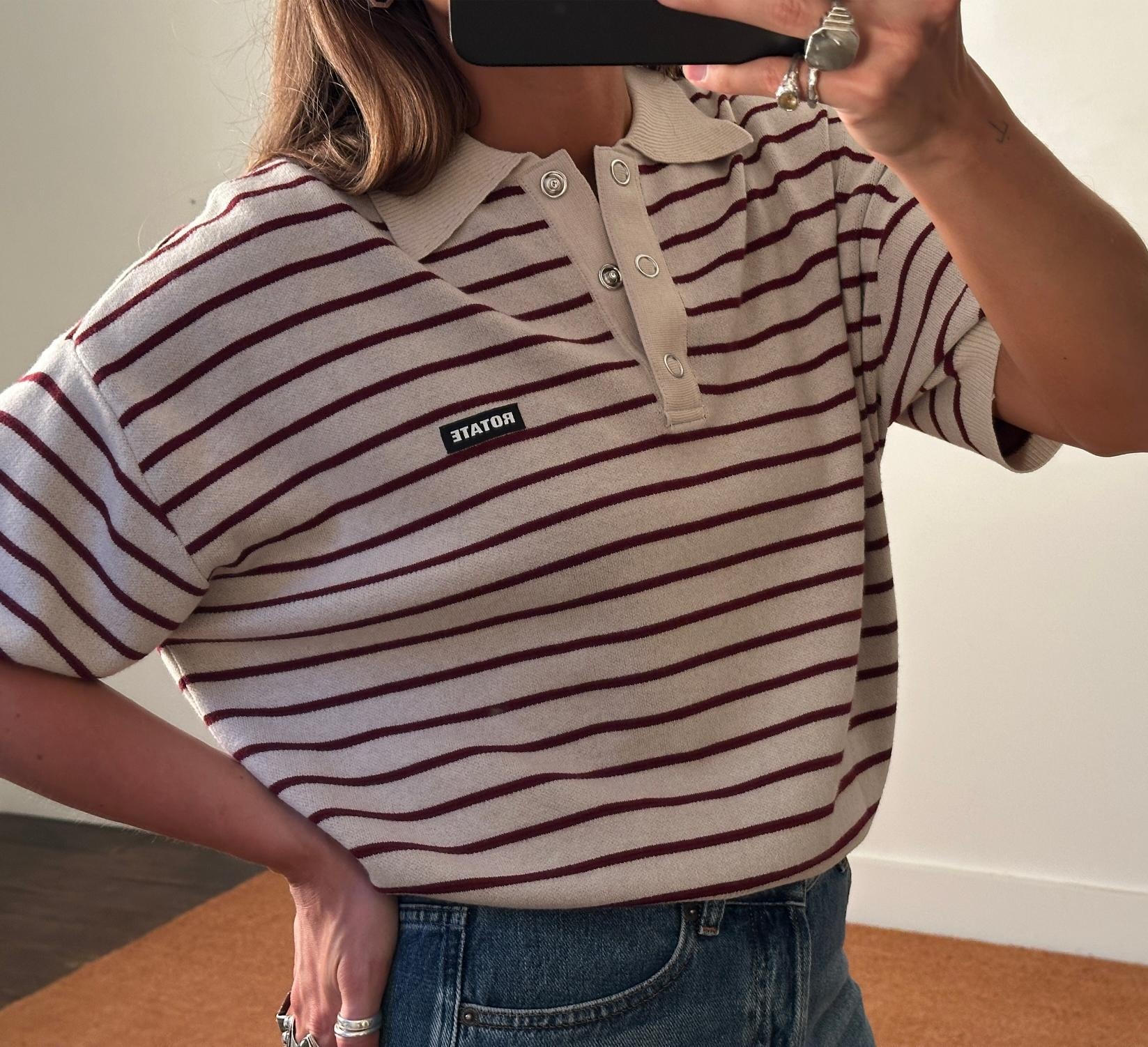 Rotate Slinky Striped Knit Polo