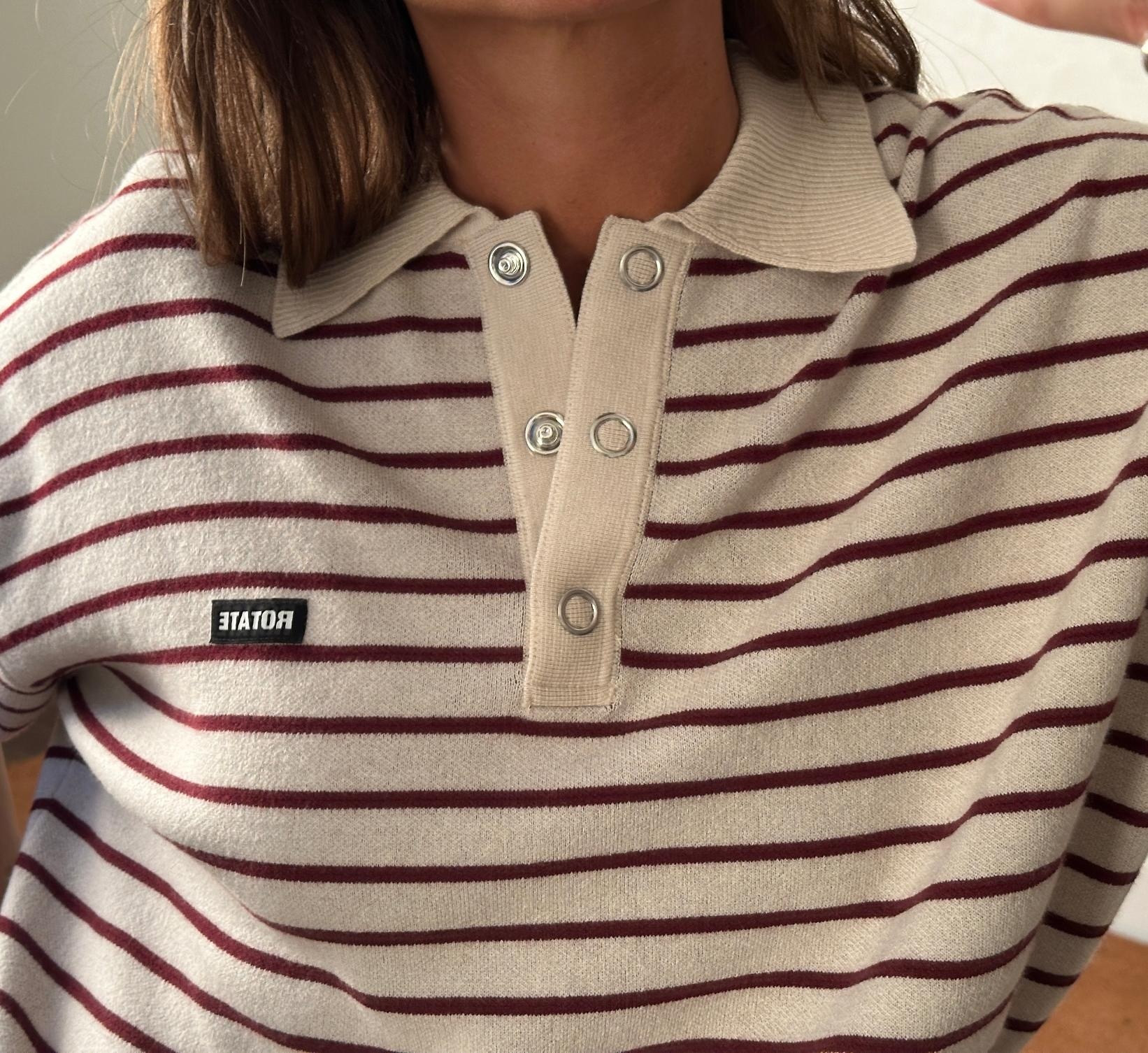 Rotate Slinky Striped Knit Polo