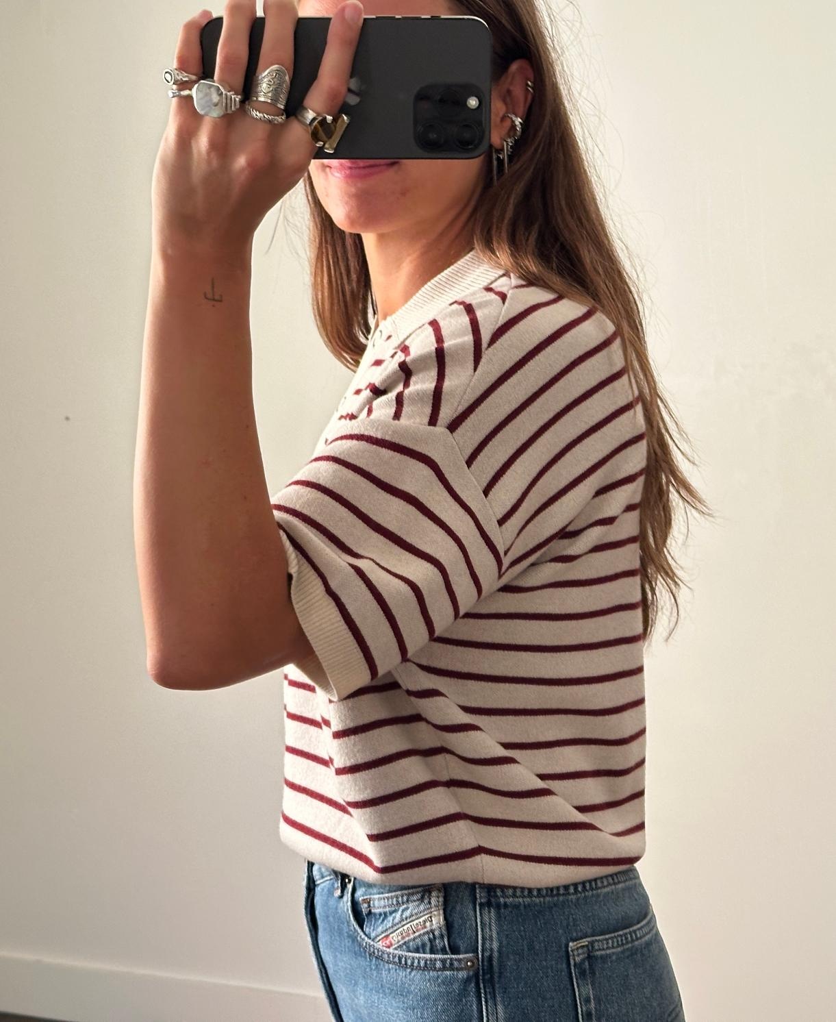 Rotate Slinky Striped Knit Polo