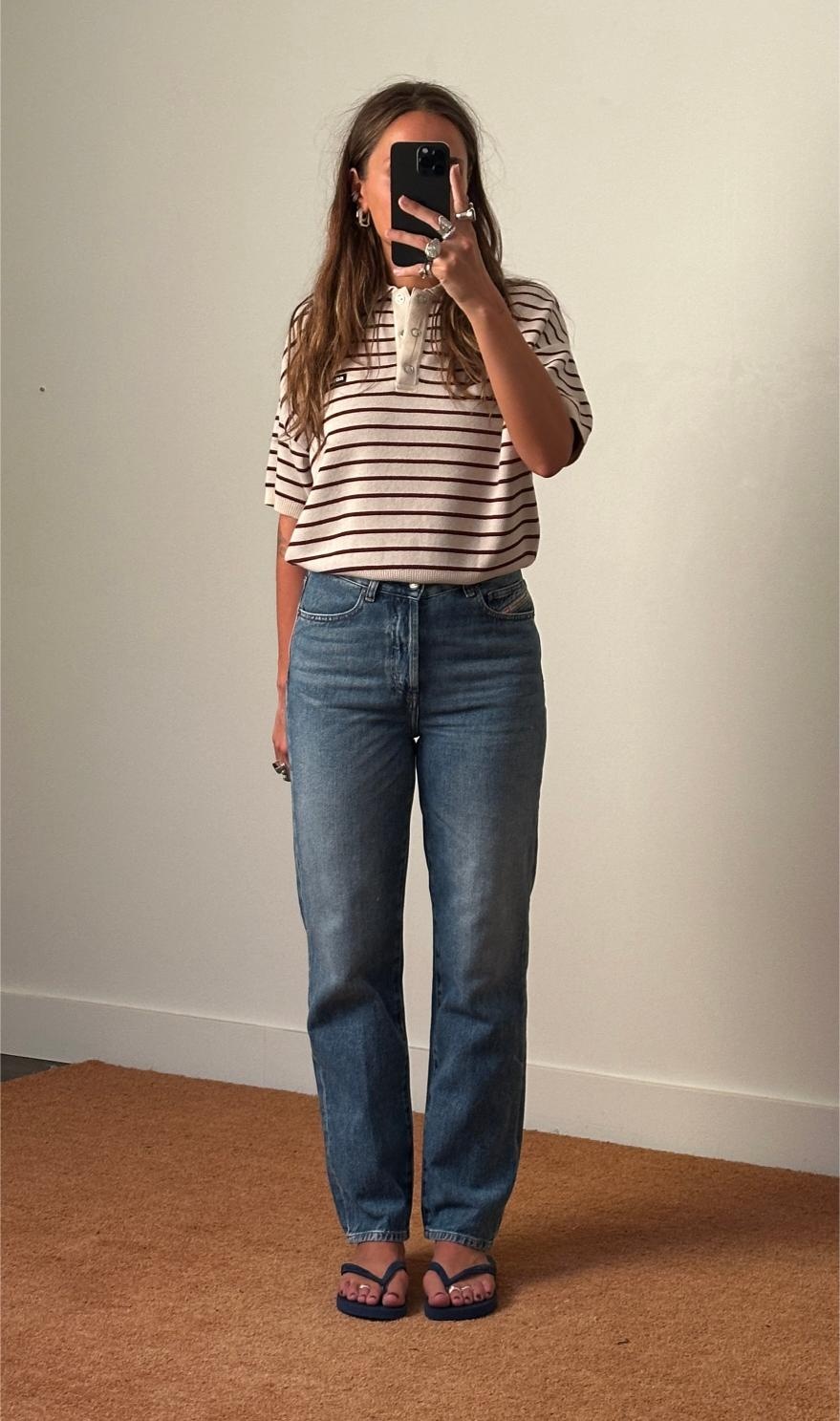 Rotate Slinky Striped Knit Polo