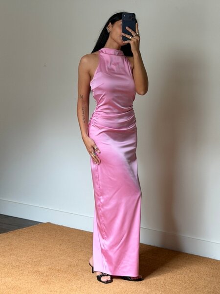 Rotate Halterneck Ruched Maxi  Dress