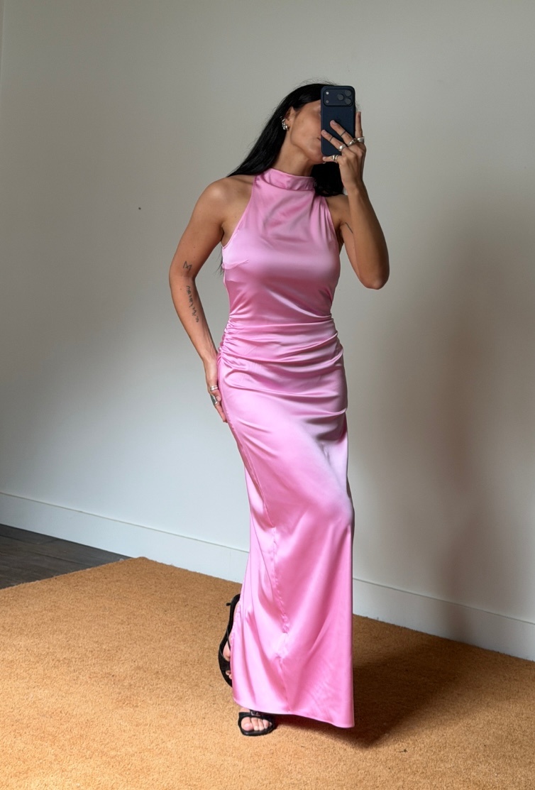 Rotate Halterneck Ruched Maxi Dress