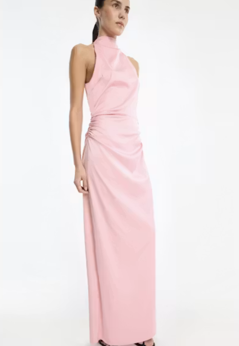 Rotate Halterneck Ruched Maxi Dress