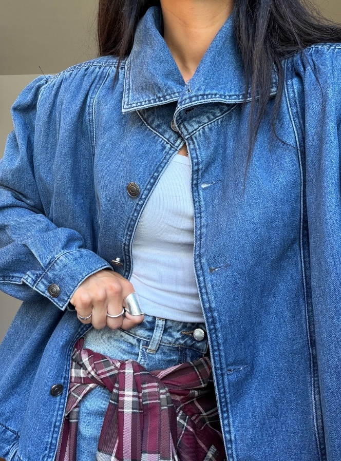 Rotate Gathered Denim Jacket