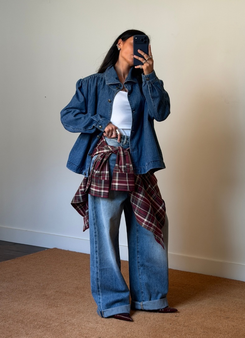 Rotate Gathered Denim Jacket