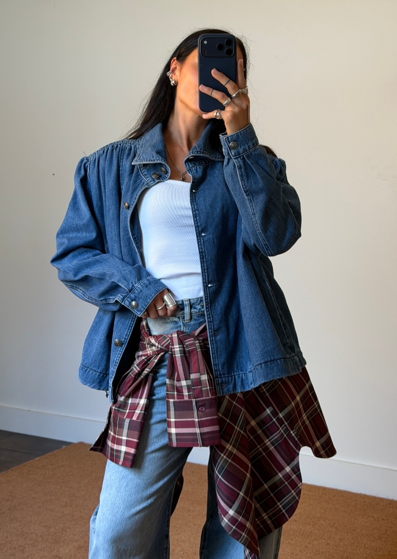 Rotate Gathered Denim Jacket