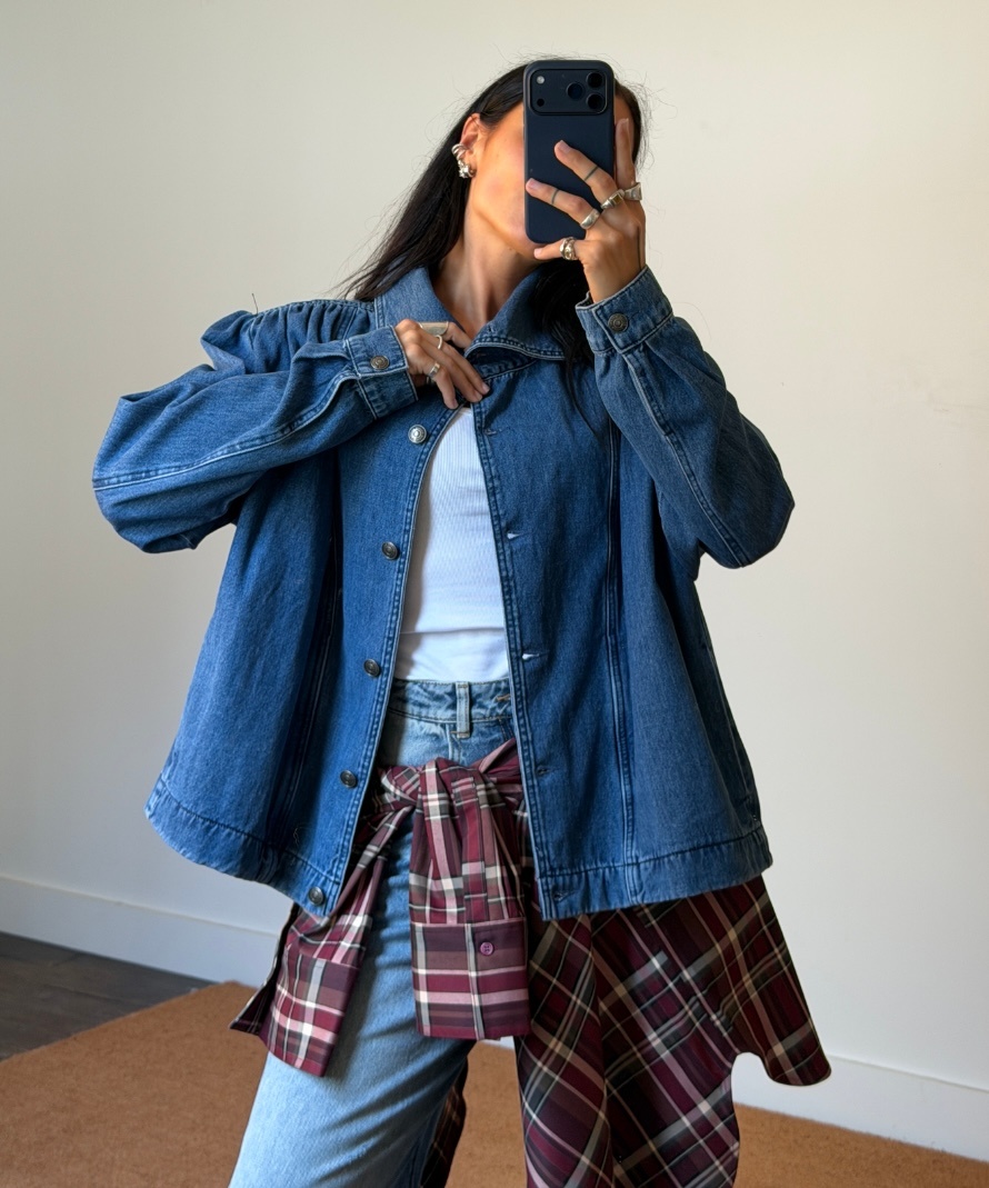 Rotate Gathered Denim Jacket