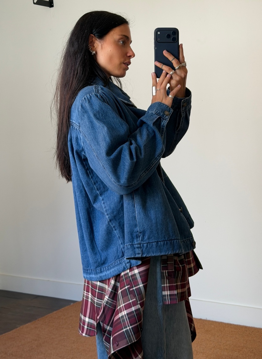 Rotate Gathered Denim Jacket