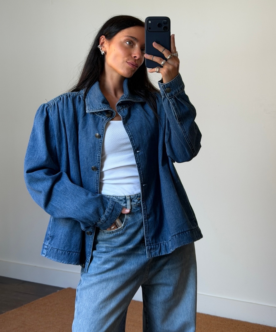 Rotate Gathered Denim Jacket