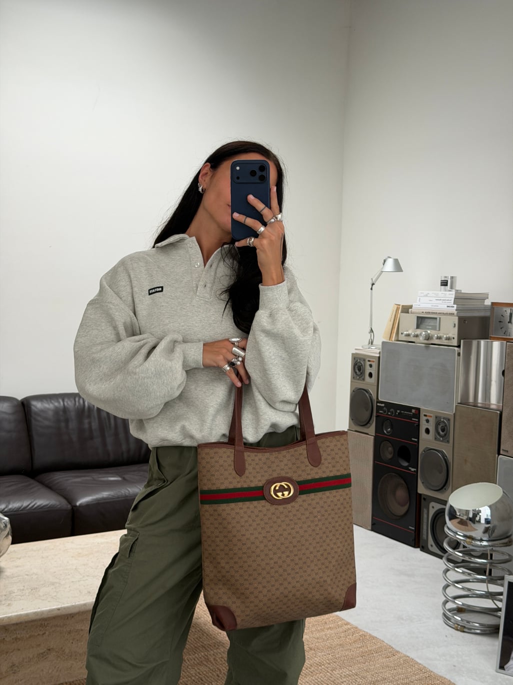 RR ARCHIVE Gucci GG Supreme Web Sherry Line Tote
