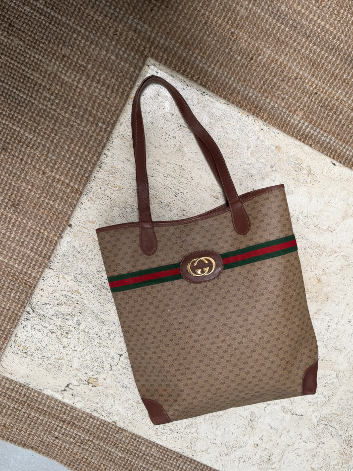 RR ARCHIVE Gucci GG Supreme Web Sherry Line Tote