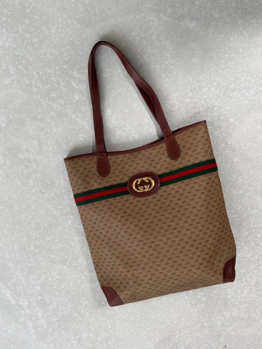 RR ARCHIVE Gucci GG Supreme Web Sherry Line Tote
