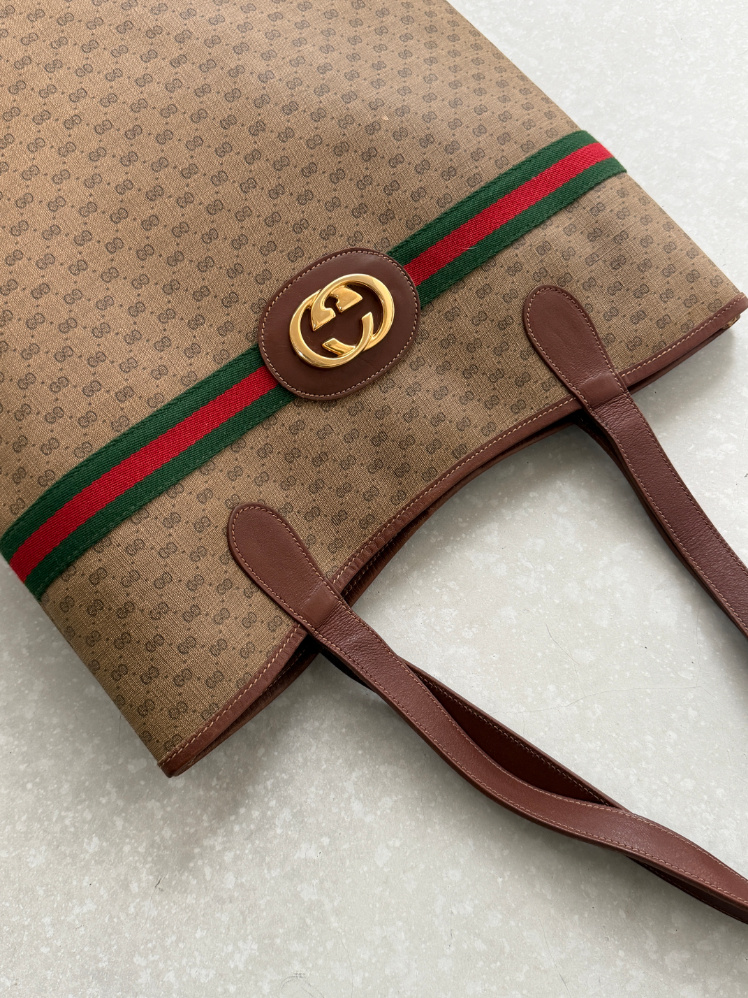 RR ARCHIVE Gucci GG Supreme Web Sherry Line Tote