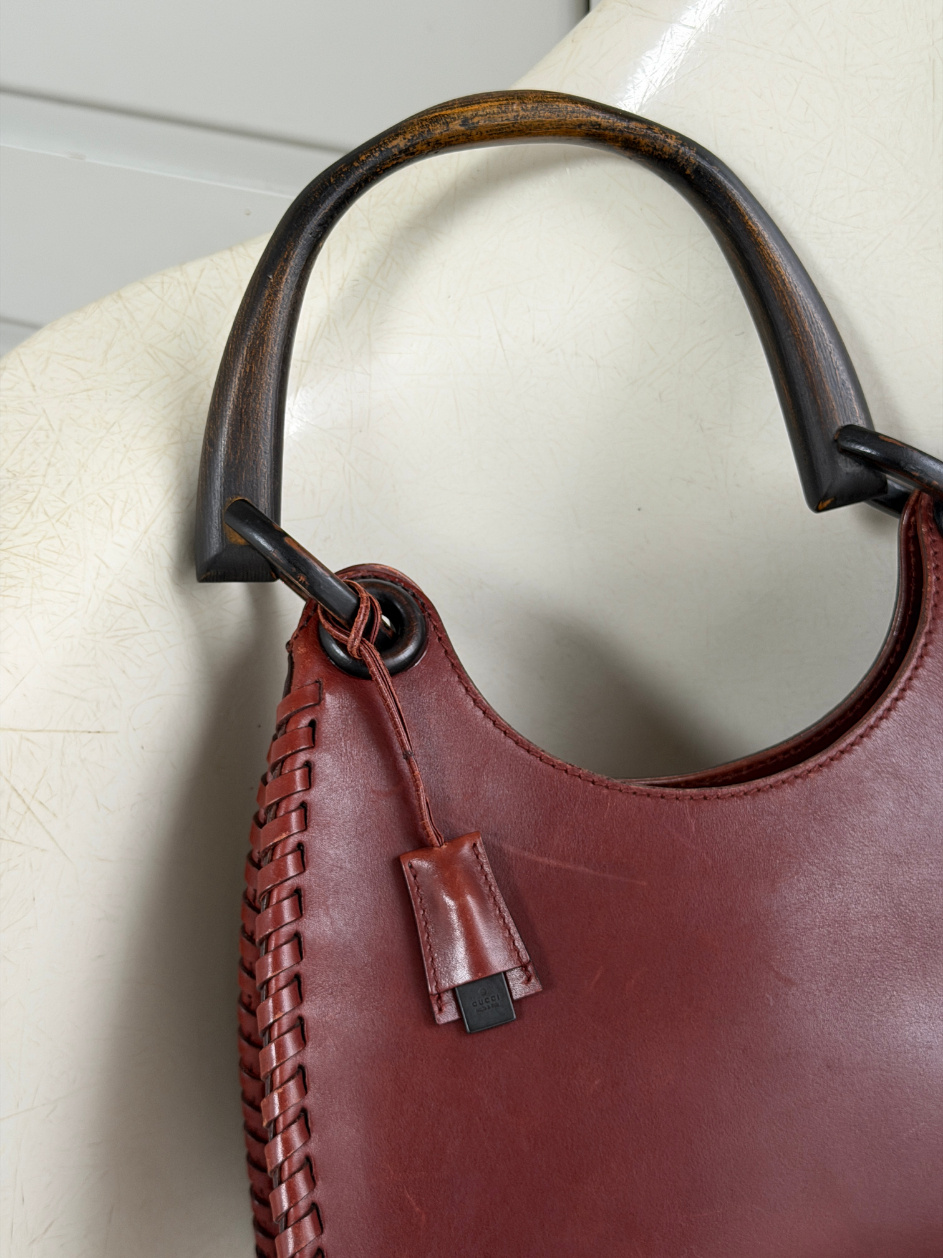 RR ARCHIVE Gucci Leather & Wood Handle Shoulder Bag