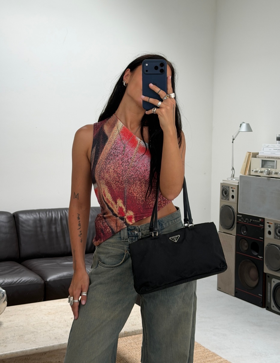 RR ARCHIVE Prada Nylon Shoulder Bag with Leather Handles