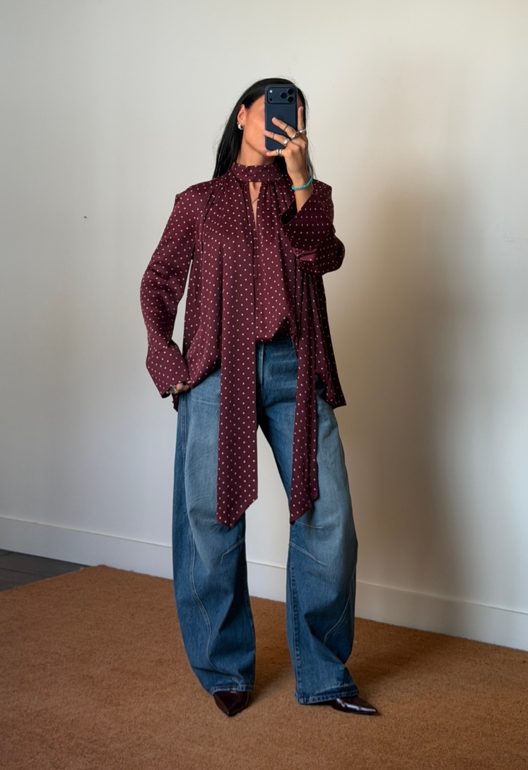 Rotate Dott Satin Bow Shirt