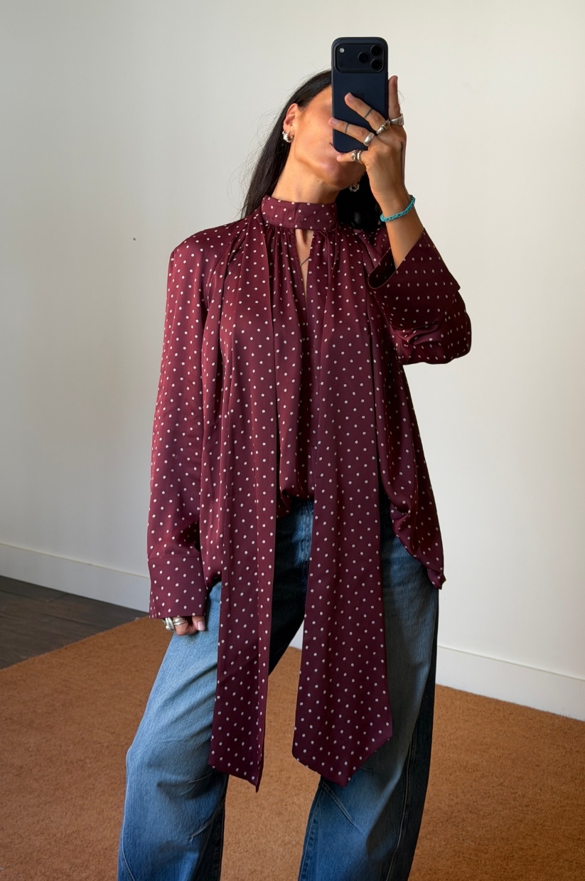Rotate Dott Satin Bow Shirt