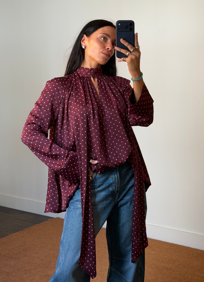 Rotate Dott Satin Bow Shirt