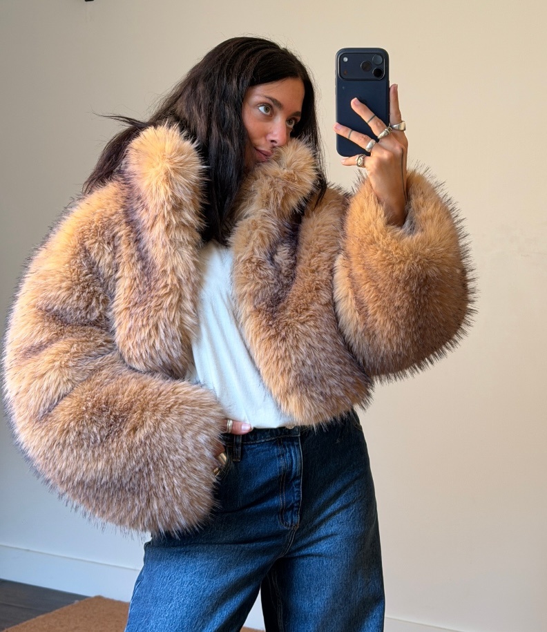 Rotate Faux Fur Crop Jacket