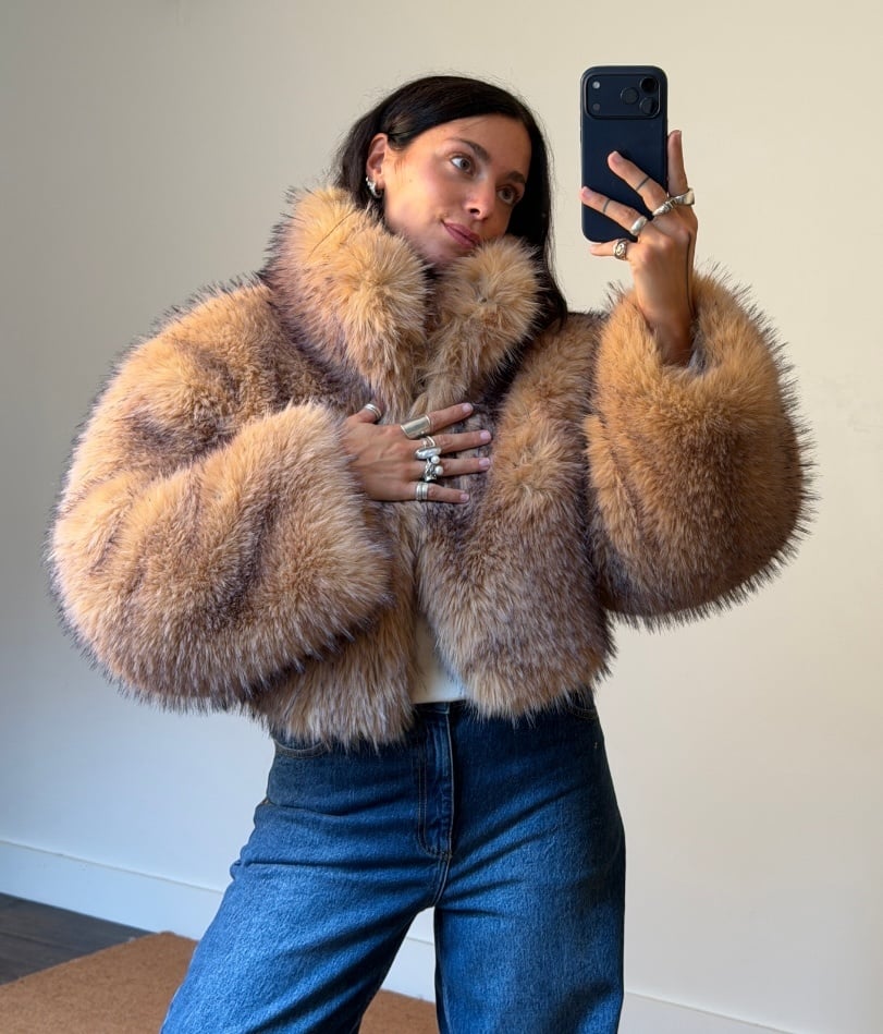 Rotate Faux Fur Crop Jacket