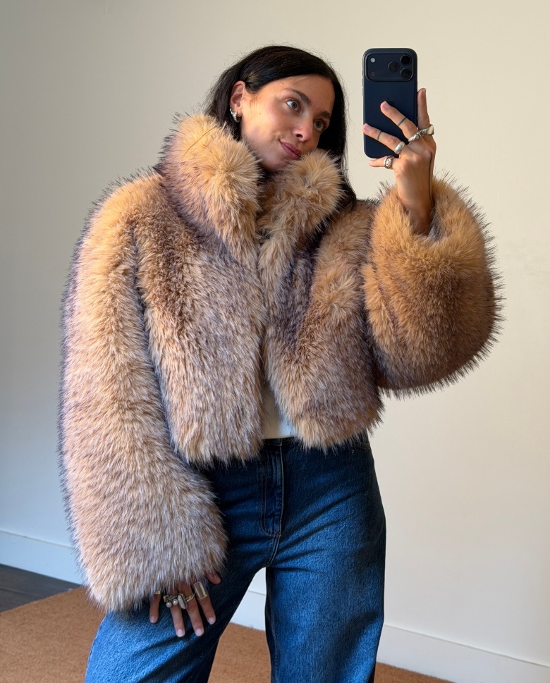 Rotate Faux Fur Crop Jacket