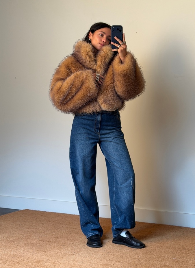Rotate Faux Fur Crop Jacket