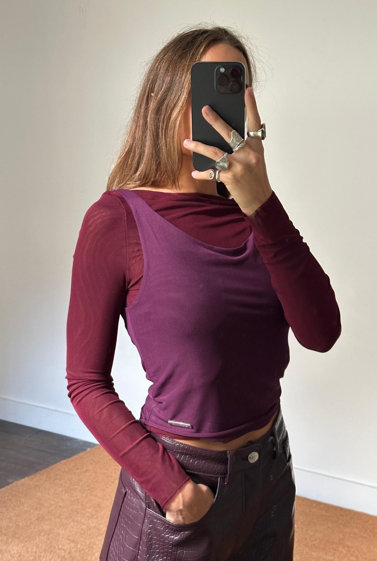 House of Sunny Double Layer Mesh Top