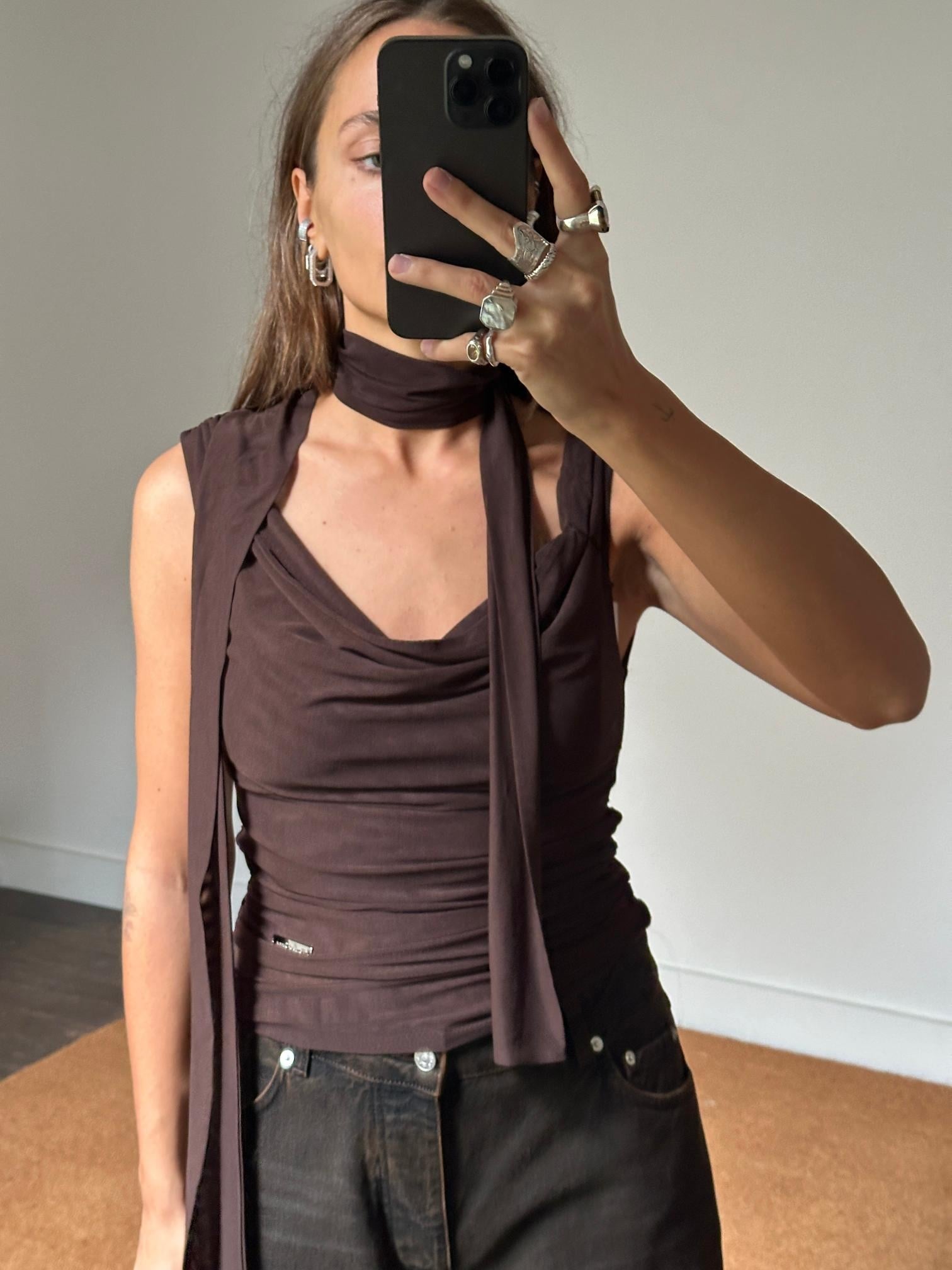 House of Sunny Draped Neck Mesh Top
