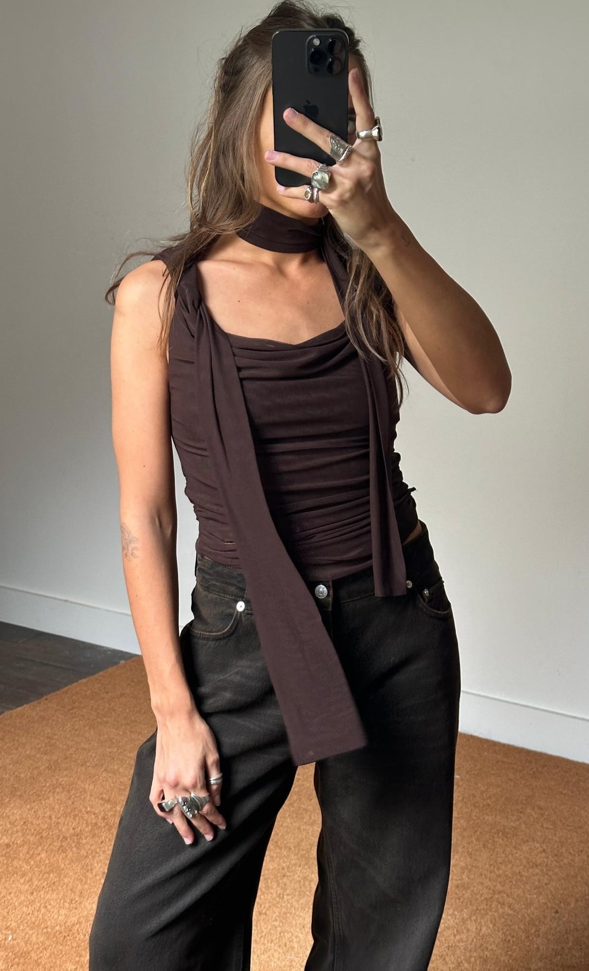 House of Sunny Draped Neck Mesh Top