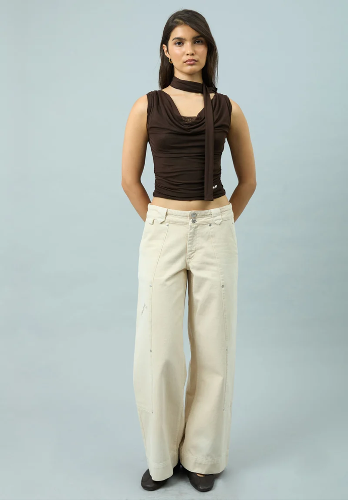 House of Sunny Draped Neck Mesh Top