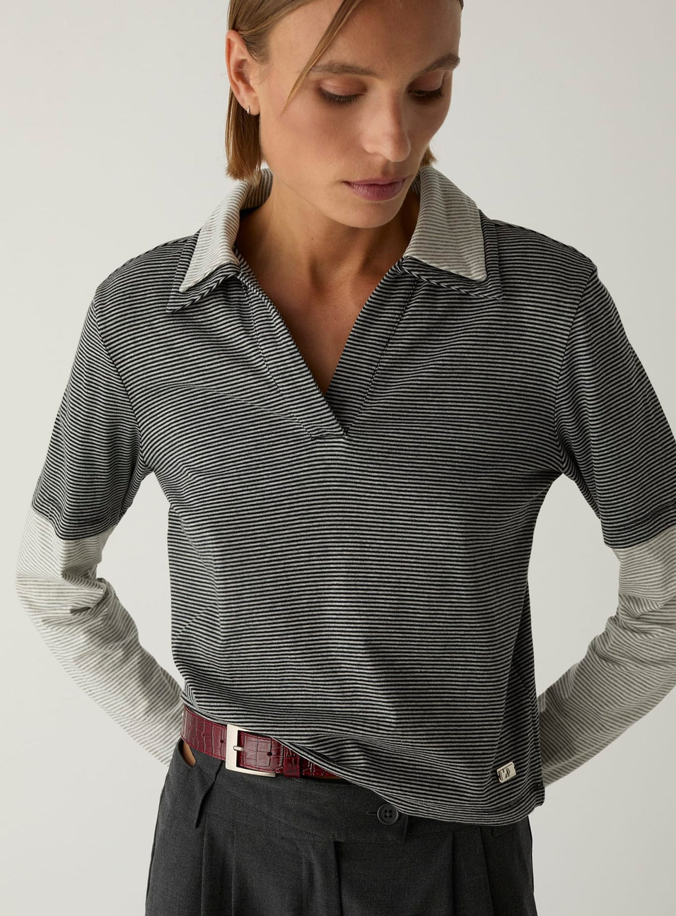 Laagam Candace Striped Polo Longsleeve
