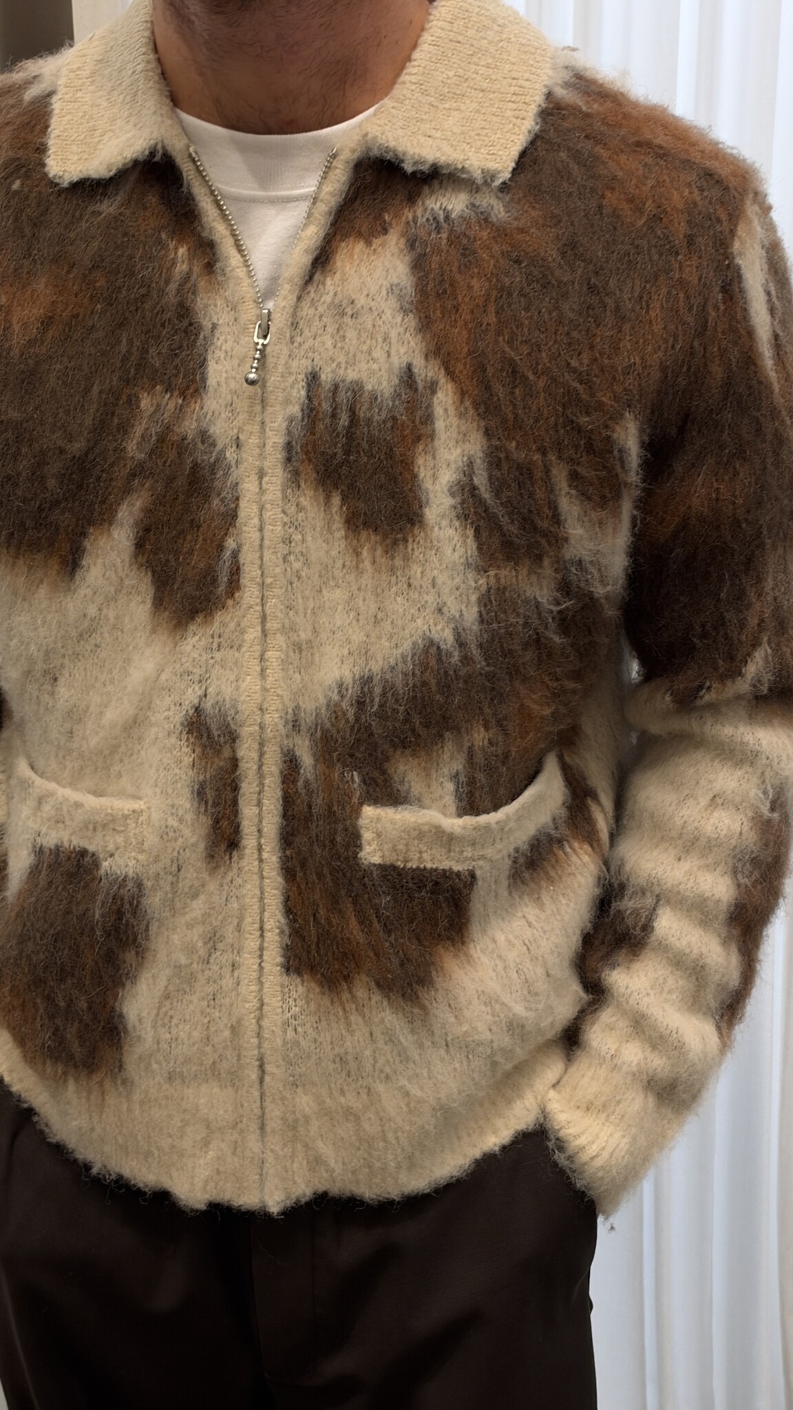 Obey Men Cow Pattern Zip Sweater