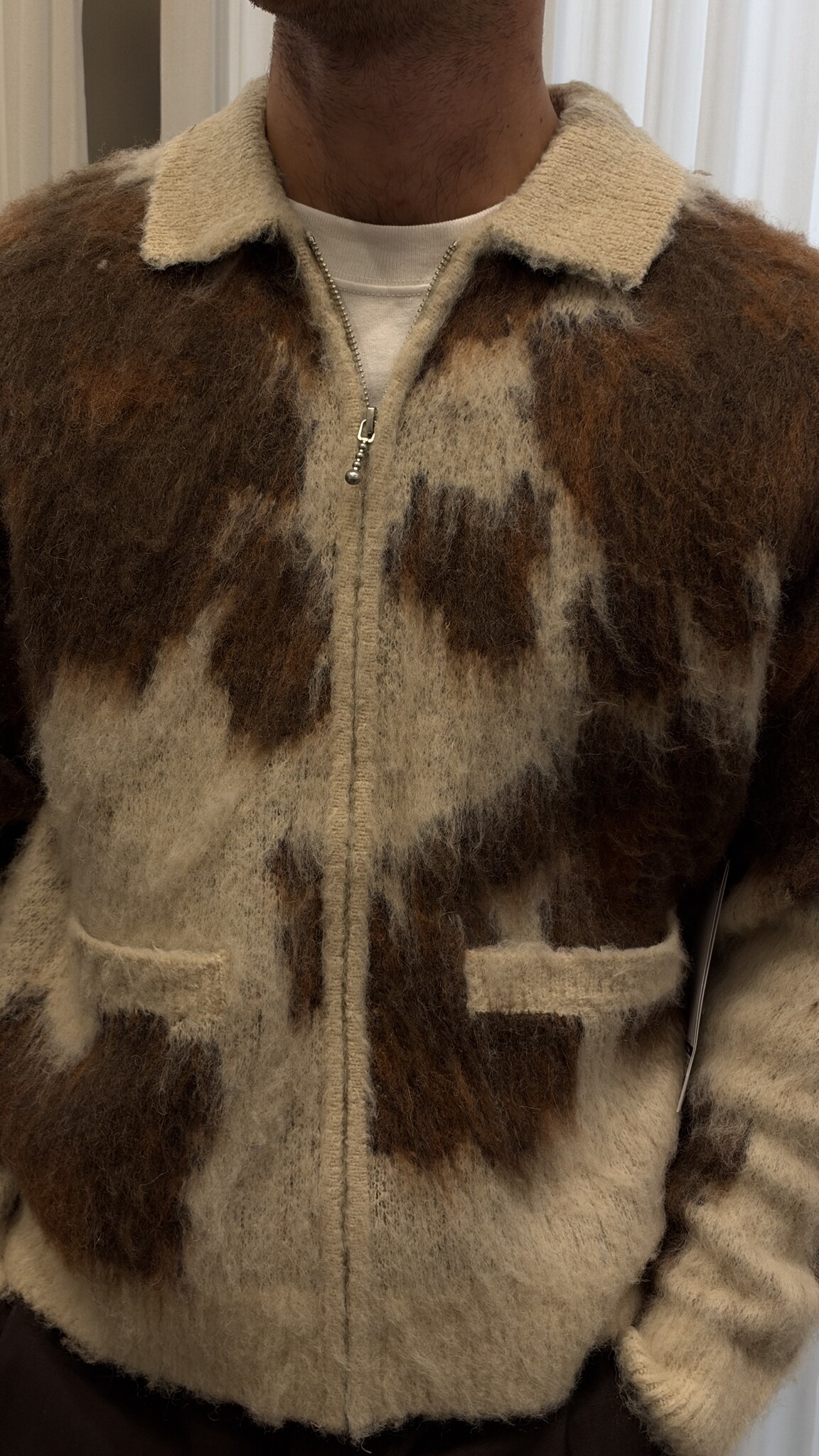 Obey Men Cow Pattern Zip Sweater