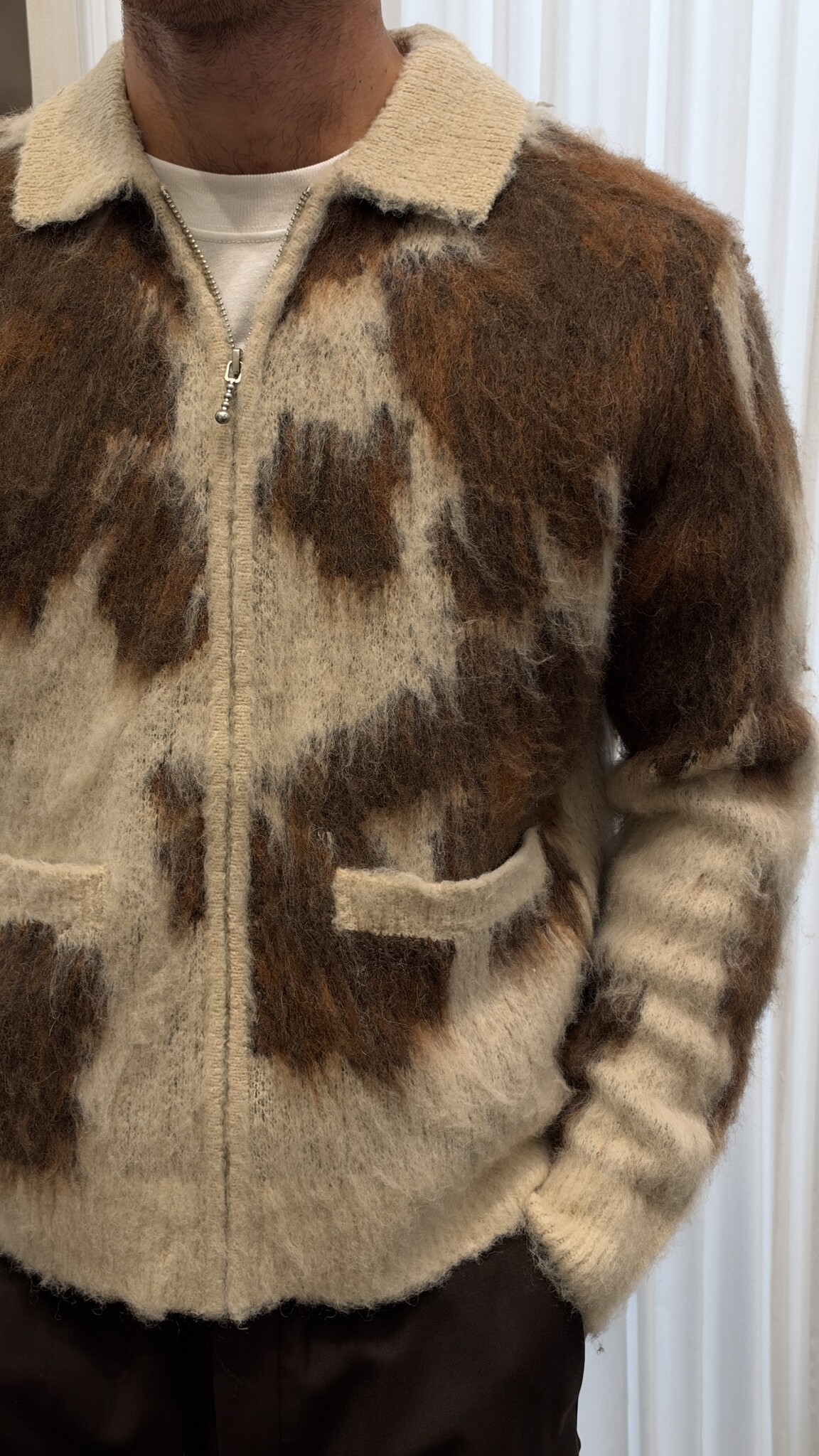 Obey Men Cow Pattern Zip Sweater