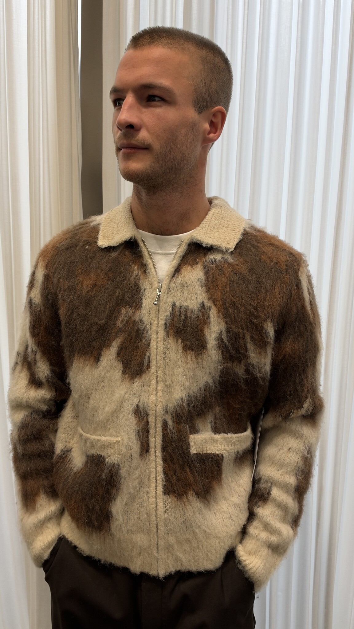 Obey Men Cow Pattern Zip Sweater