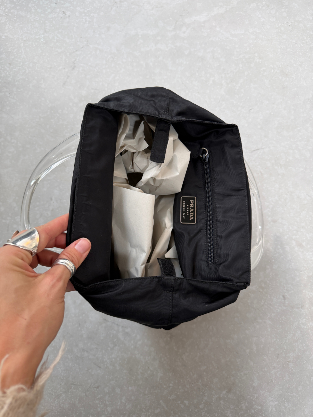RR ARCHIVE Prada Nylon Plexi Handle Tote