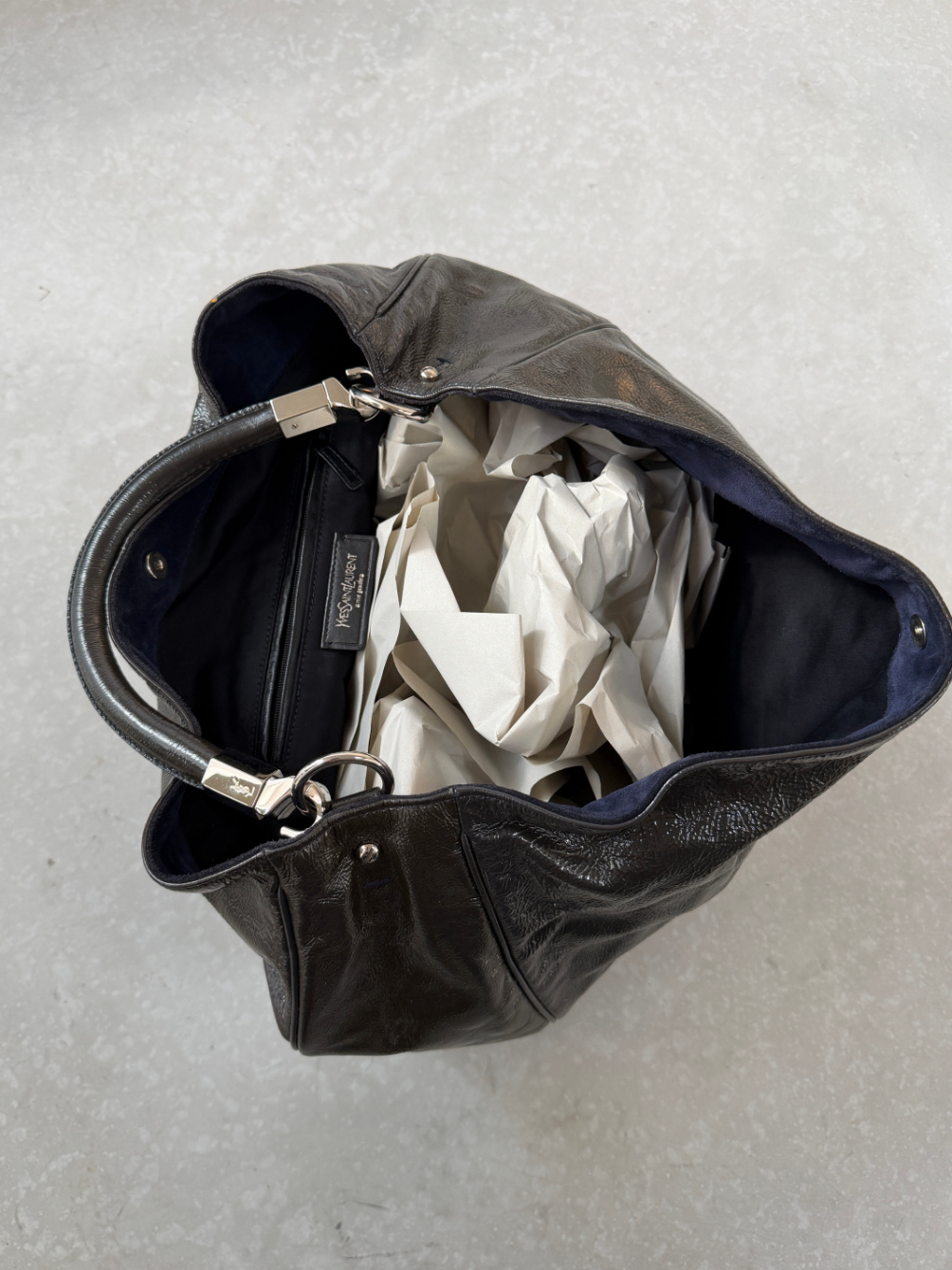 RR ARCHIVE Yves Saint Laurent Enamel Hobo Bag
