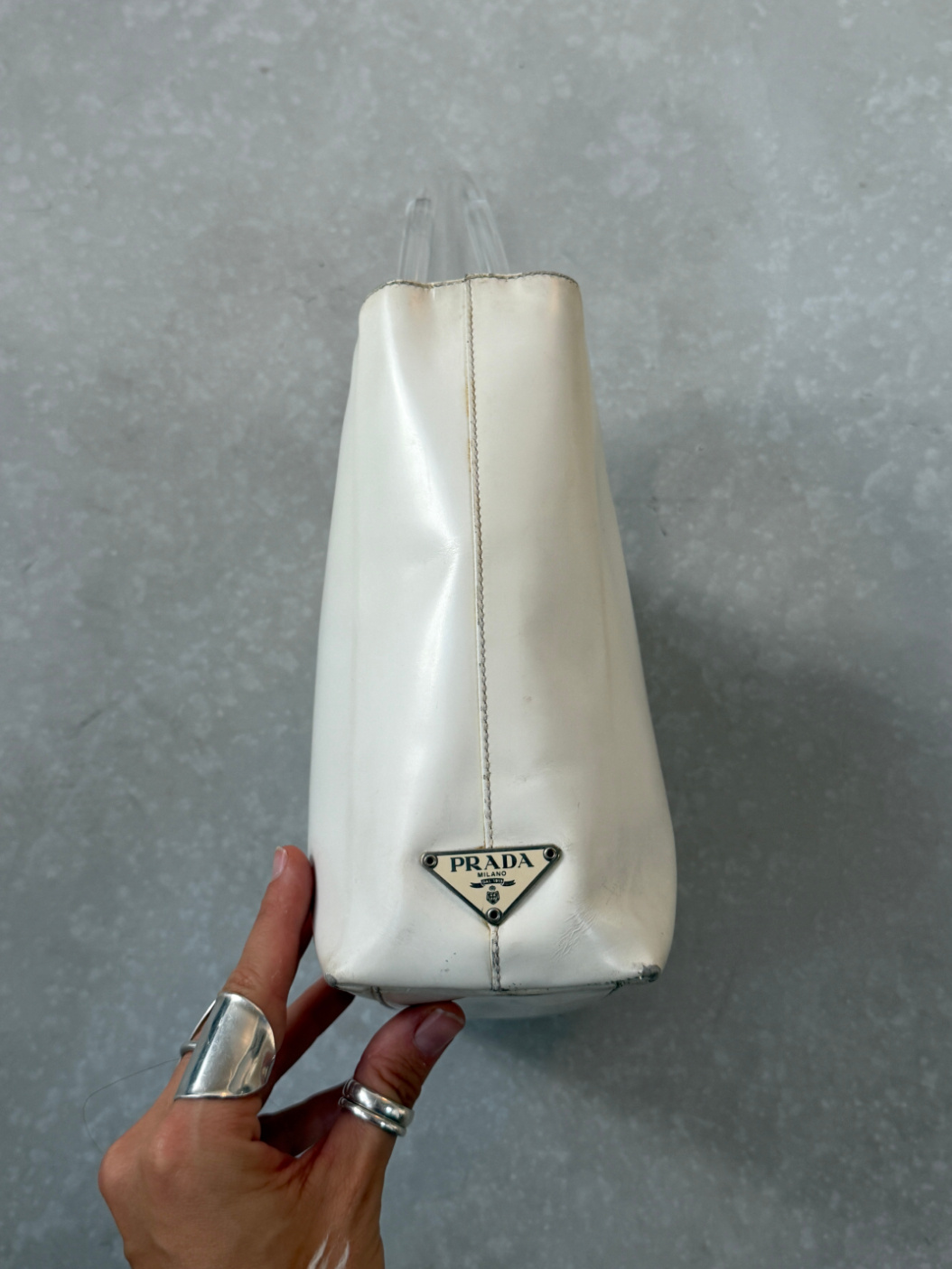 RR ARCHIVE Prada Patent Leather & Plexi Handle Handbag